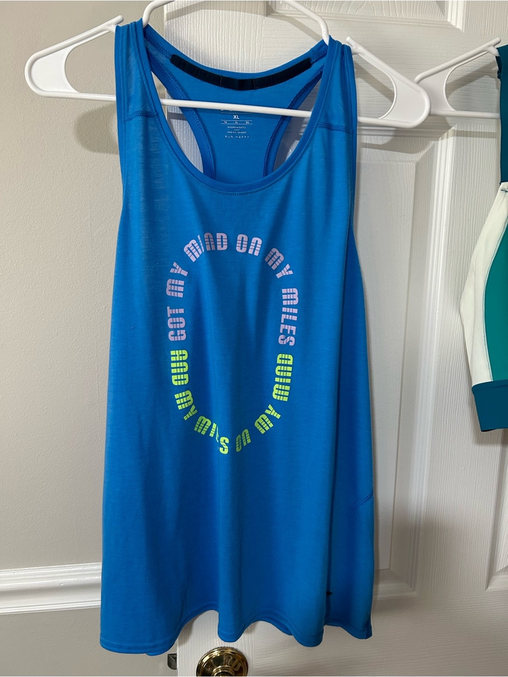 Brooks XL Bright Blue Racerback Active Tank with Accent writing